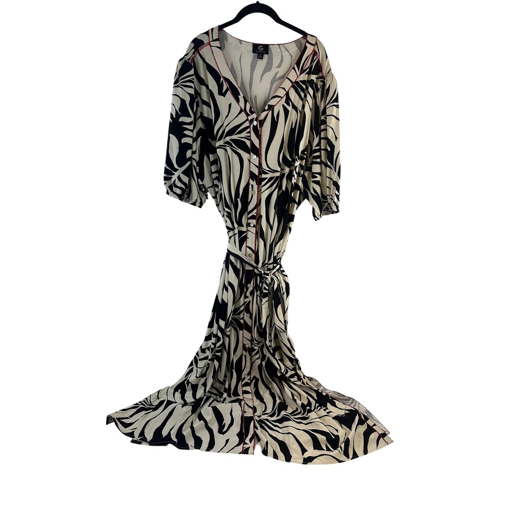 G by Giuliana Maxi Dress Black White Palm Leaf Print Button Front Women Plus 3X
